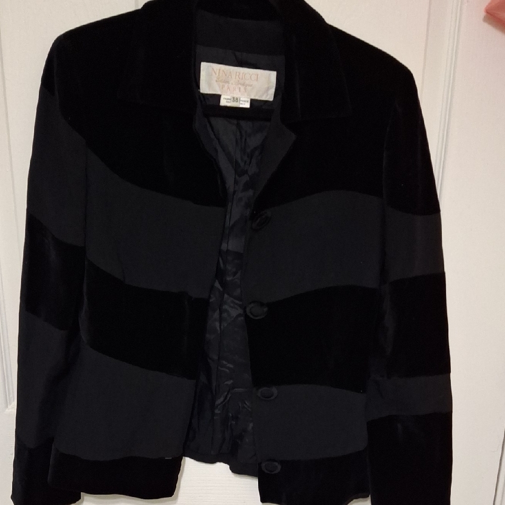 Nina Ricci Black and Gray Velvet Blazer